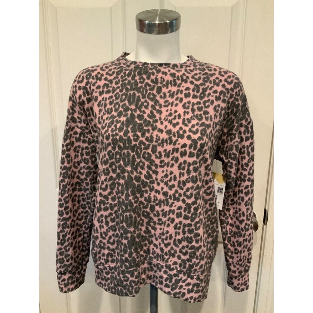 Sundry Pink & Gray Leopard Print Lightweight Sweater, Size 1 in Sundry (Small)
